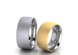 Breite-Eheringe Ring 1 Platin-600-Ring 2 Gelbgold-Innen Silber-Hammerschlag