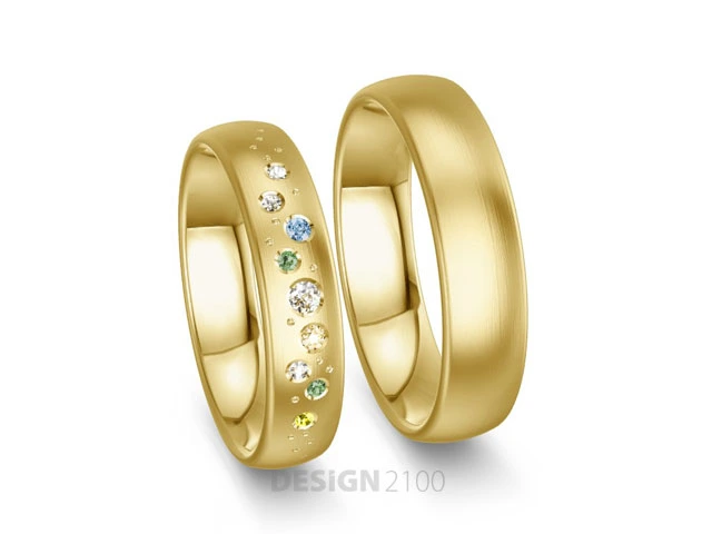 Eheringe-Gelbgold-FarbigeBrillanten-Feinmatt