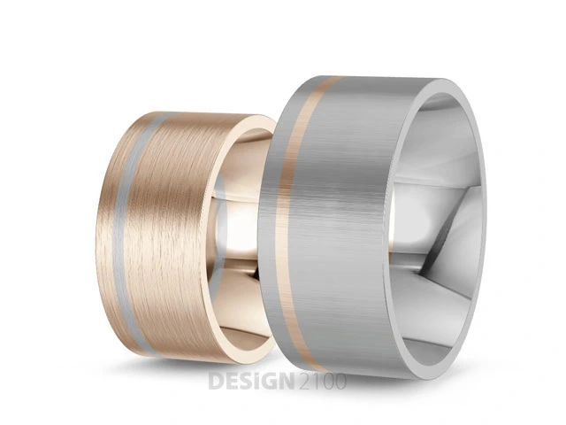 Breite-Eheringe-Dawnrose-Gold-Platin Quermatt