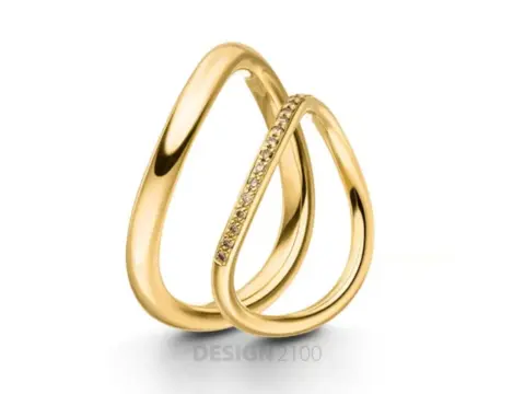 Geschwungene-Eheringe Gelbgold Brillanten-Champagner
